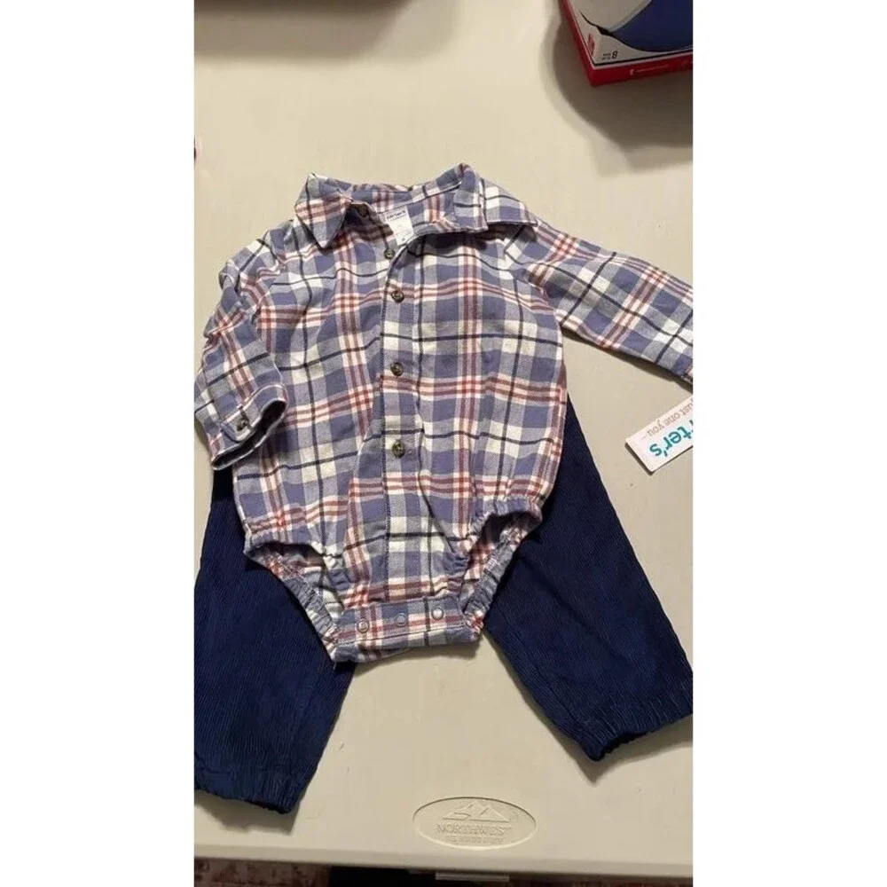 Carters Infant Boy  Flannel long sleeve & pants outfit 9mon